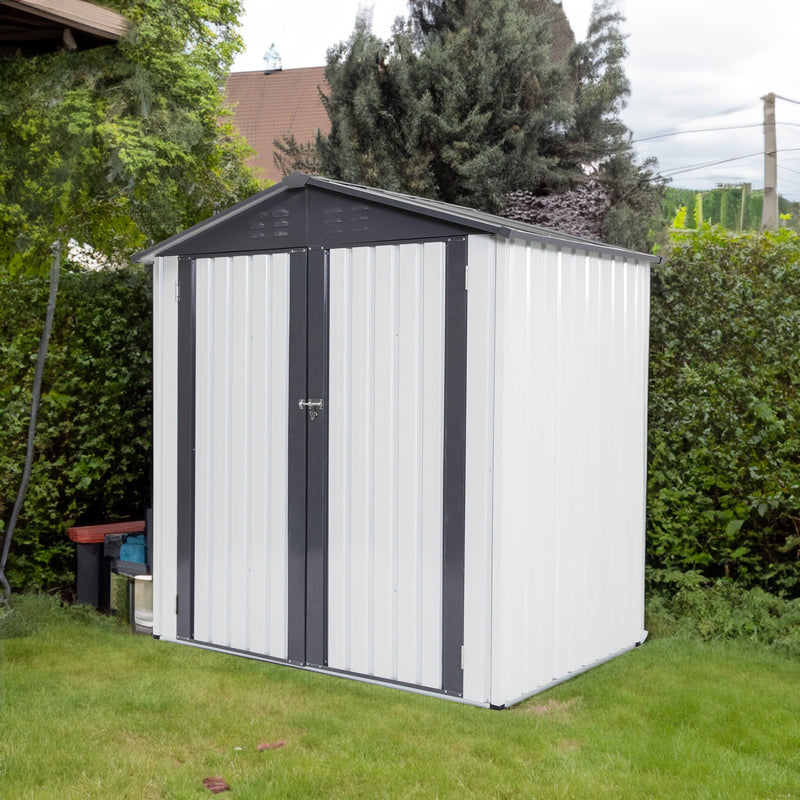 XWT014 Metal Garden Storage Shed – Gray/White
